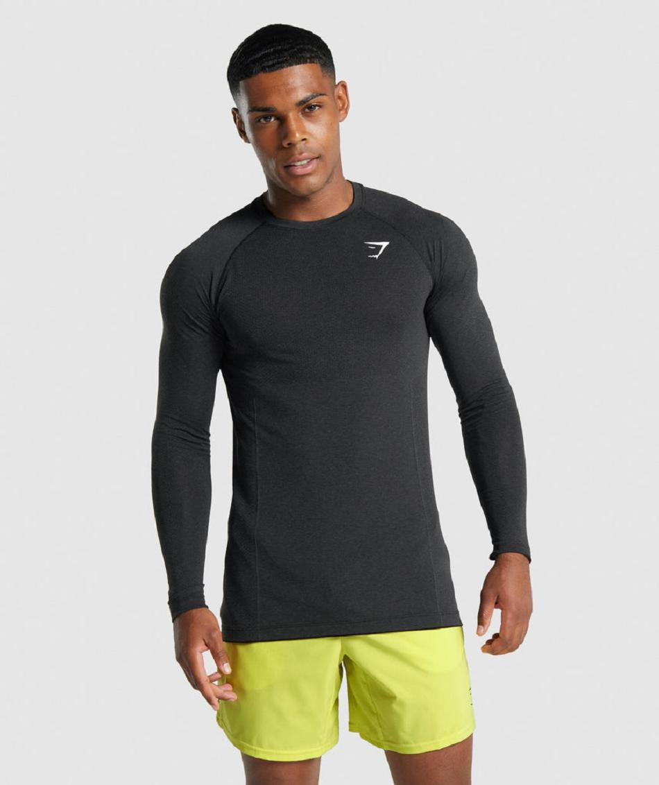 Gymshark Vital Light Seamless Muške Dugi Rukav Crne | HR 2629JPQ